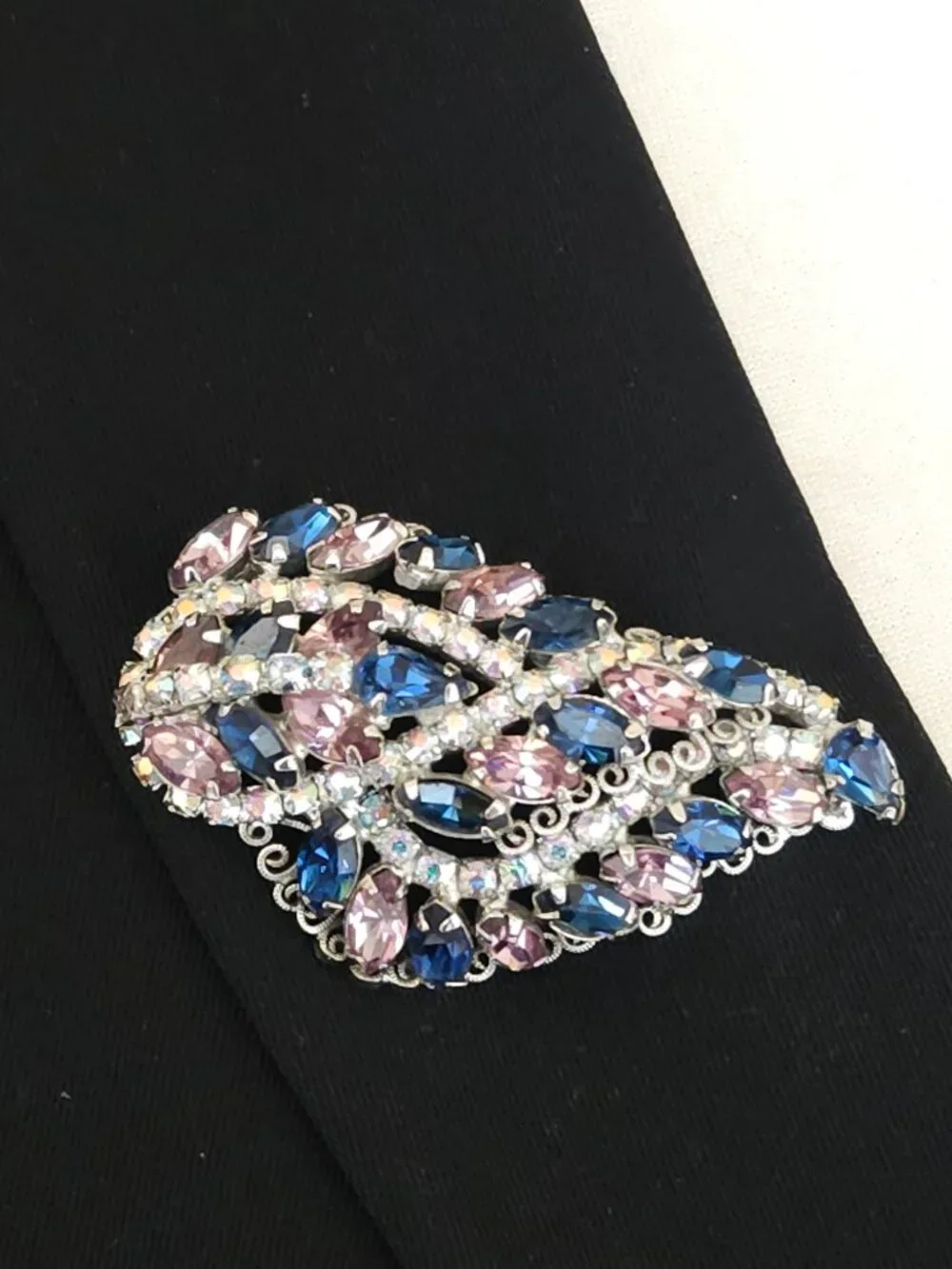 Vintage Hobe Pink and Blue Rhinestone Brooch